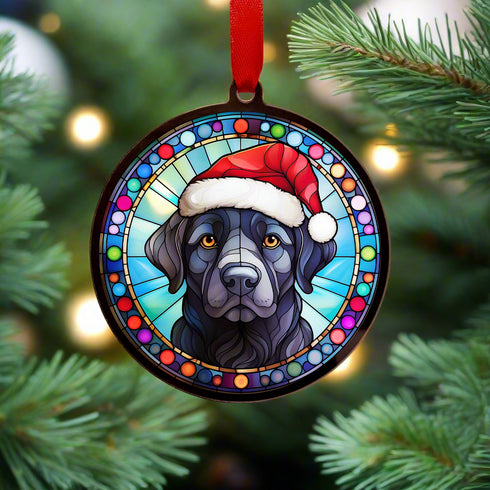Labrador Black in Santa Hat Suncatcher Decoration